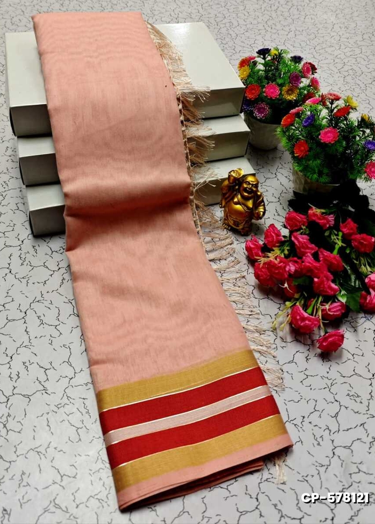 FANCY PLAIN COTTON SOFT SILK SAREES - BABY PINK (1)