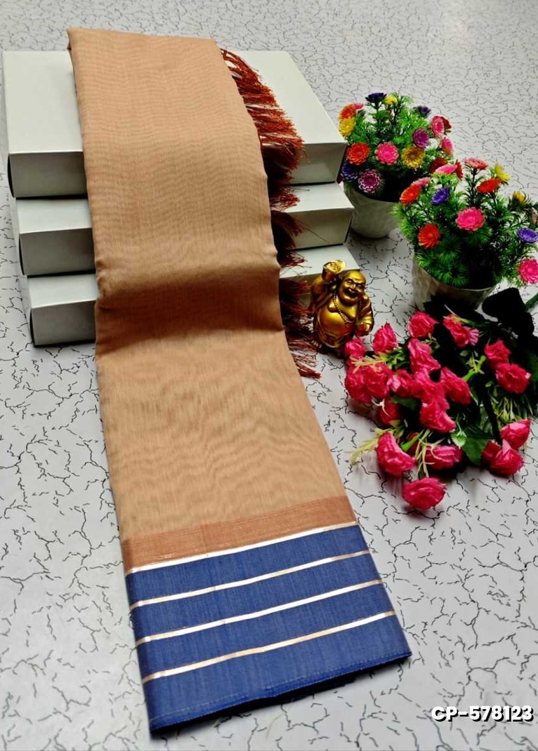 FANCY PLAIN COTTON SOFT SILK SAREES - LIGHT SANDLE