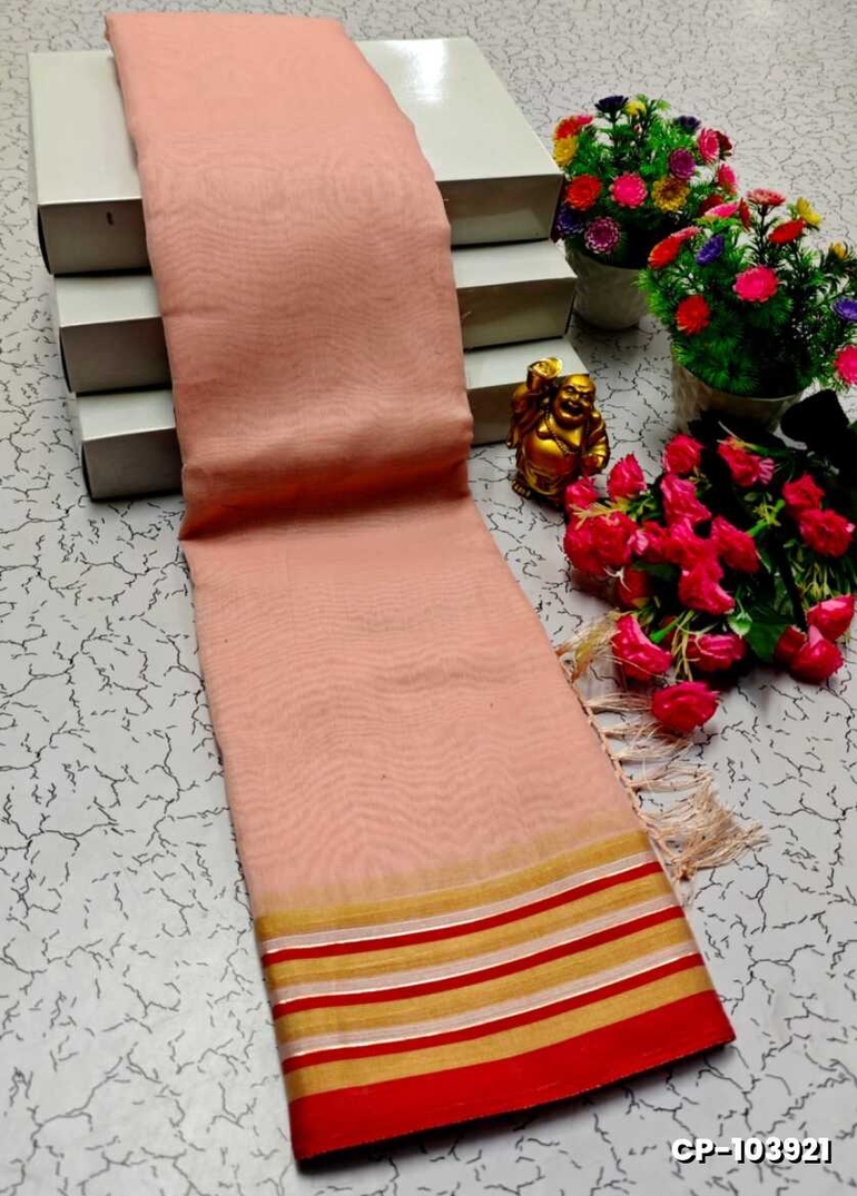 FANCY PLAIN COTTON SOFT SILK SAREES - BABY PINK (2)