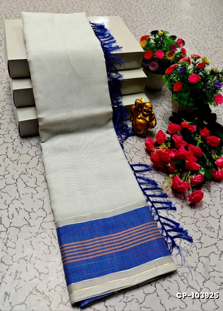 FANCY PLAIN COTTON SOFT SILK SAREES - WHITE (1)