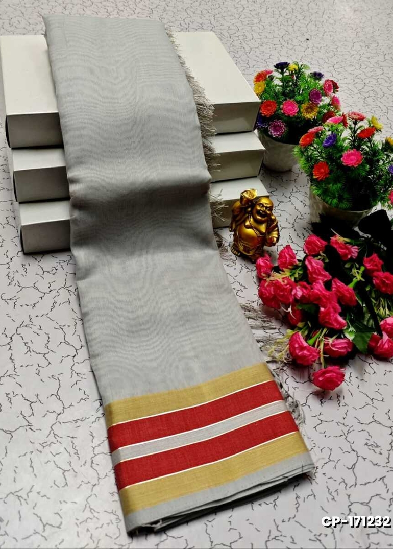 FANCY PLAIN COTTON SOFT SILK SAREES - LIGHT SKY BLUE (2)