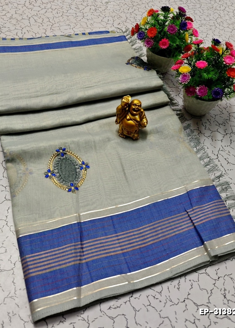DIGITAL EMBROIDERY PRINTING COTTON SAREES - AS COLOR (1)