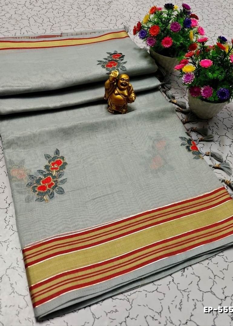 DIGITAL EMBROIDERY PRINTING COTTON SAREES - AS COLOR (2)