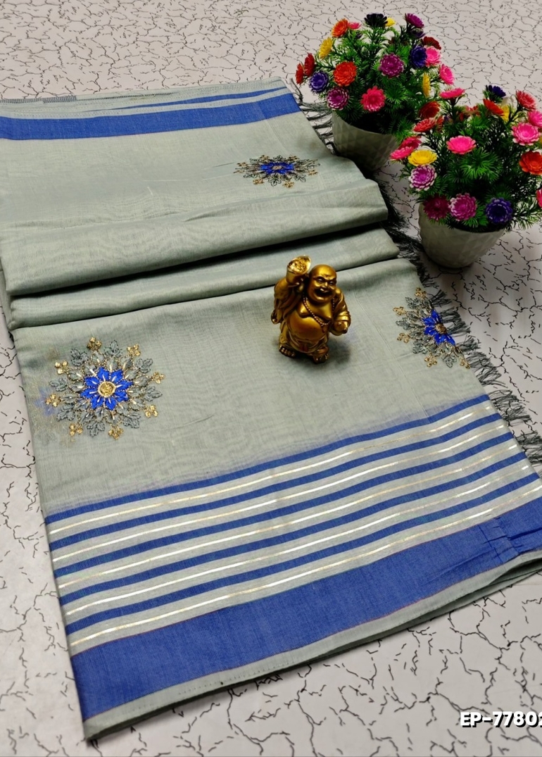 DIGITAL EMBROIDERY PRINTING COTTON SAREES - AS COLOR (3)