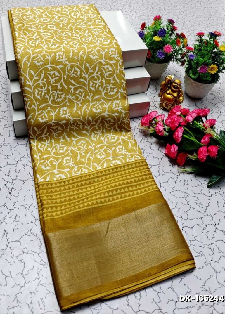 DIGITAL PRINTING DOLA SILK COTTON SAREES - LIGHT YELLOW