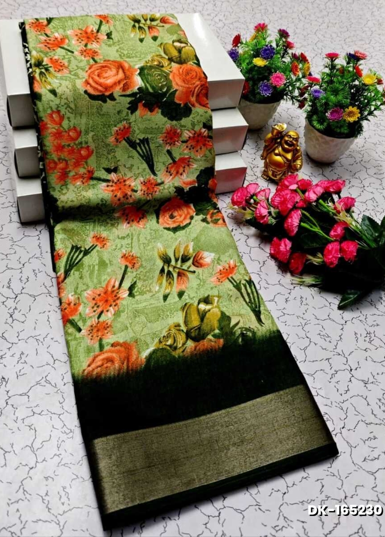 DIGITAL PRINTING DOLA SILK COTTON SAREES - PESTA GREEN