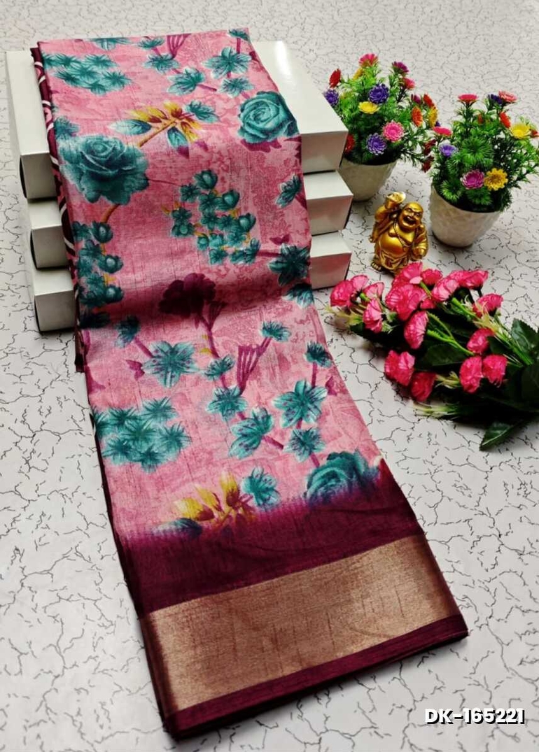 DIGITAL PRINTING DOLA SILK COTTON SAREES - BABY PINK