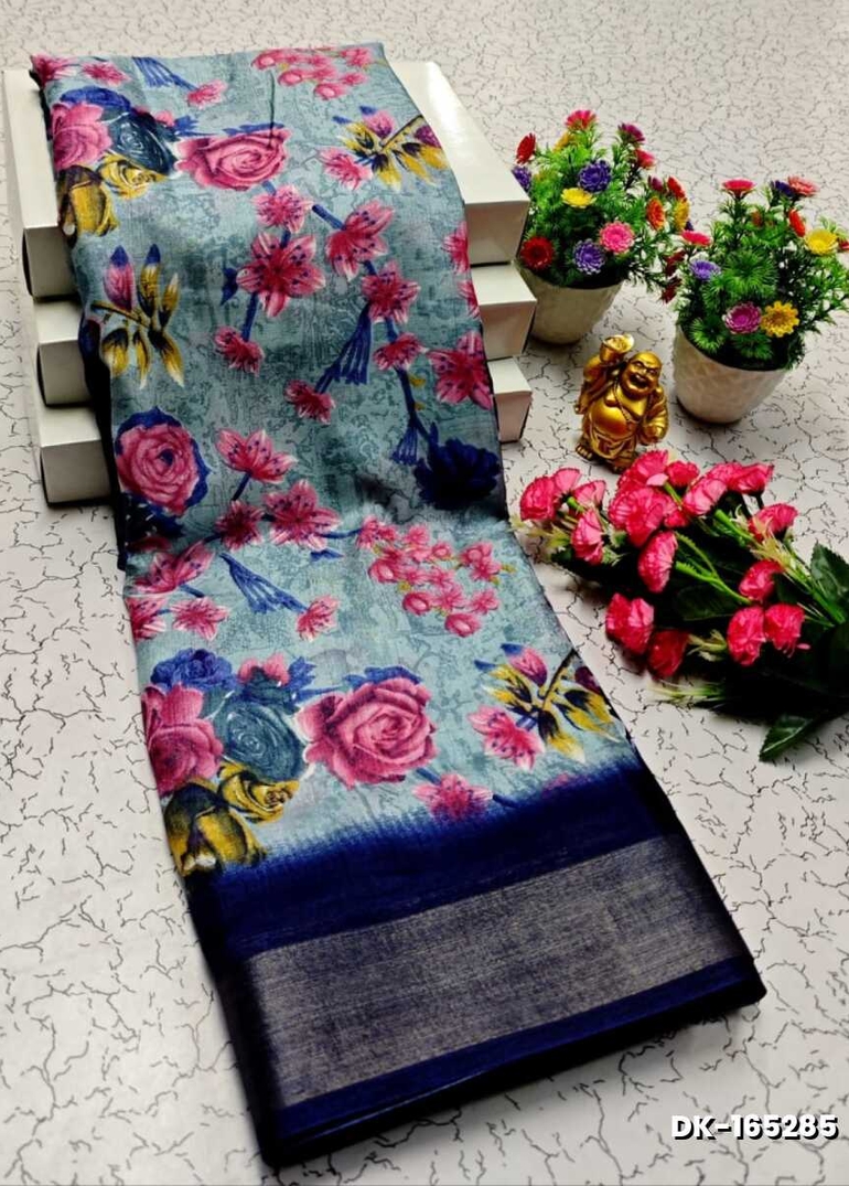 DIGITAL PRINTING DOLA SILK COTTON SAREES - BLUE SHADE