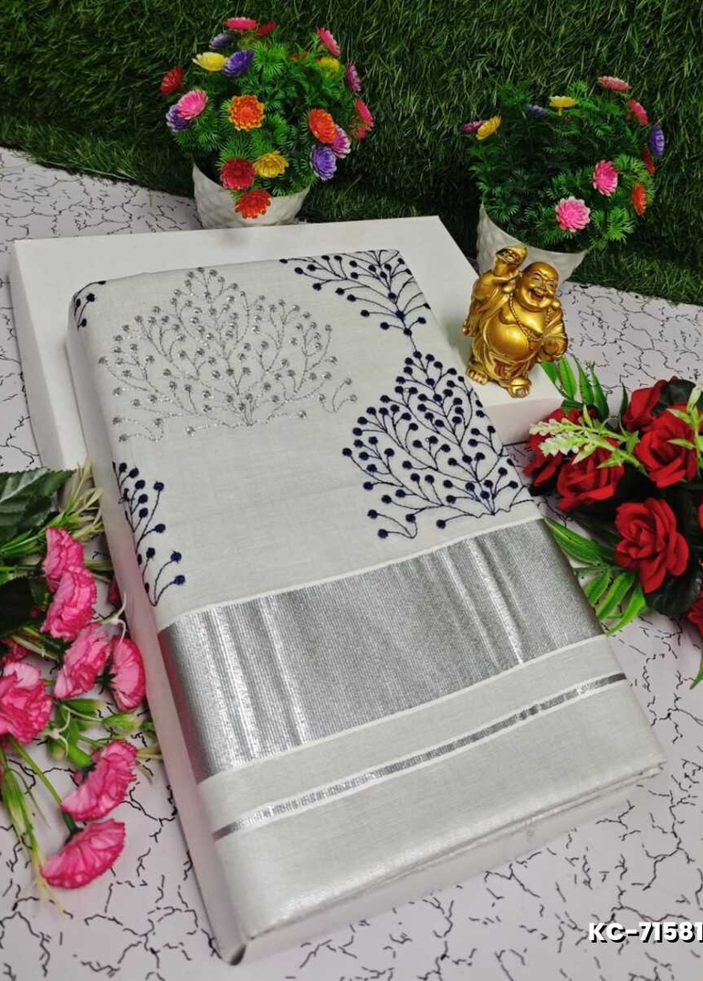 TRENDING KERALA SPECIAL FULL WORK EMBOSSED DIGITAL PRINTING TISSUE SAREE COLLECTIONS - SILVAR (10)