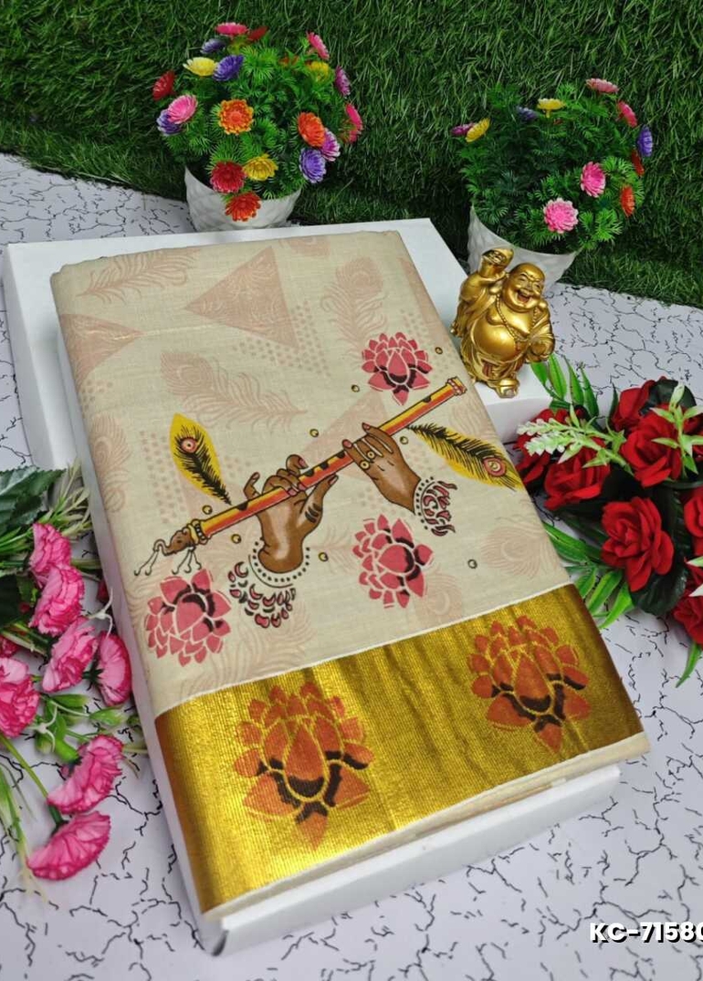 TRENDING KERALA SPECIAL FULL WORK EMBOSSED DIGITAL PRINTING TISSUE SAREE COLLECTIONS - GOLD (6)