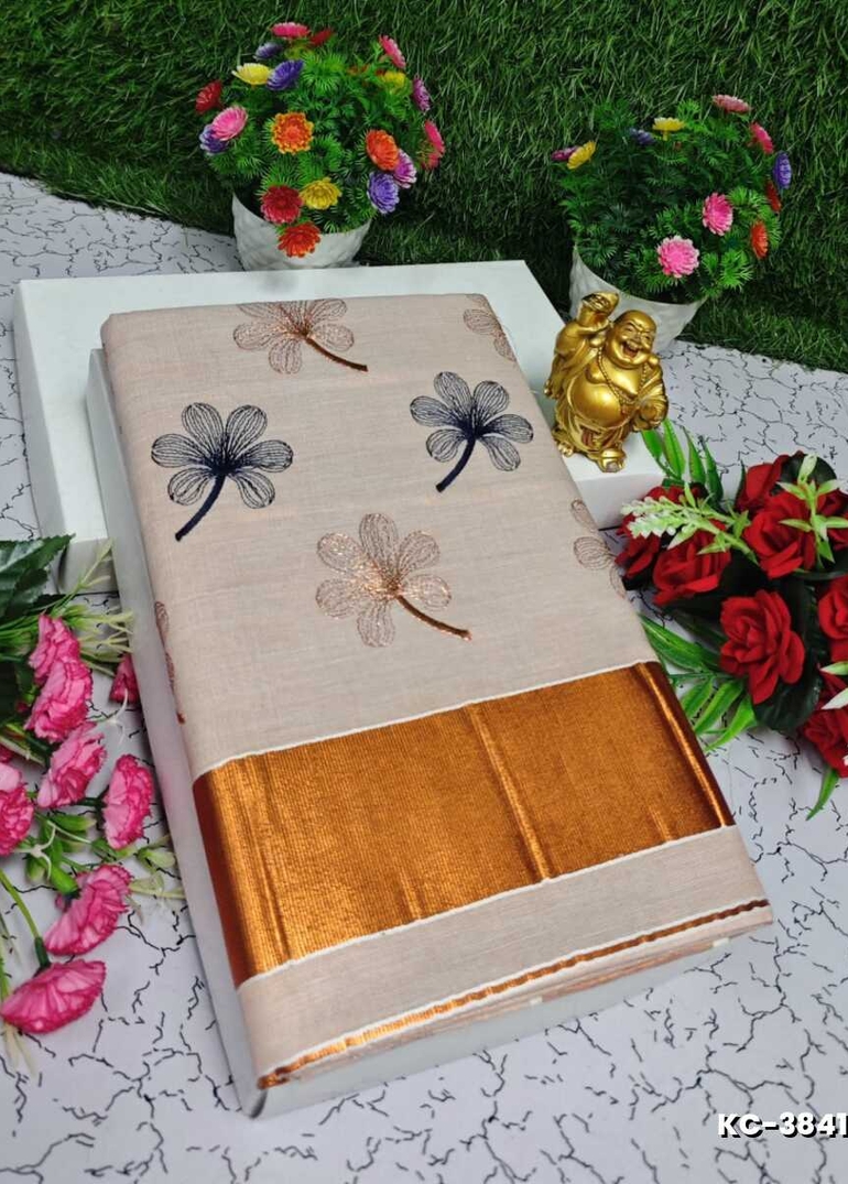 TRENDING KERALA SPECIAL FULL WORK EMBOSSED DIGITAL PRINTING TISSUE SAREE COLLECTIONS - PEACH COLOUR (2)