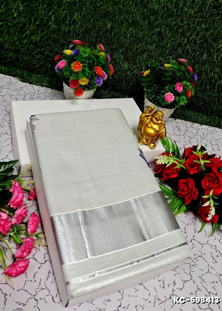 TRENDING KERALA SPECIAL FULL WORK EMBOSSED DIGITAL PRINTING TISSUE SAREE COLLECTIONS - SILVAR (14)