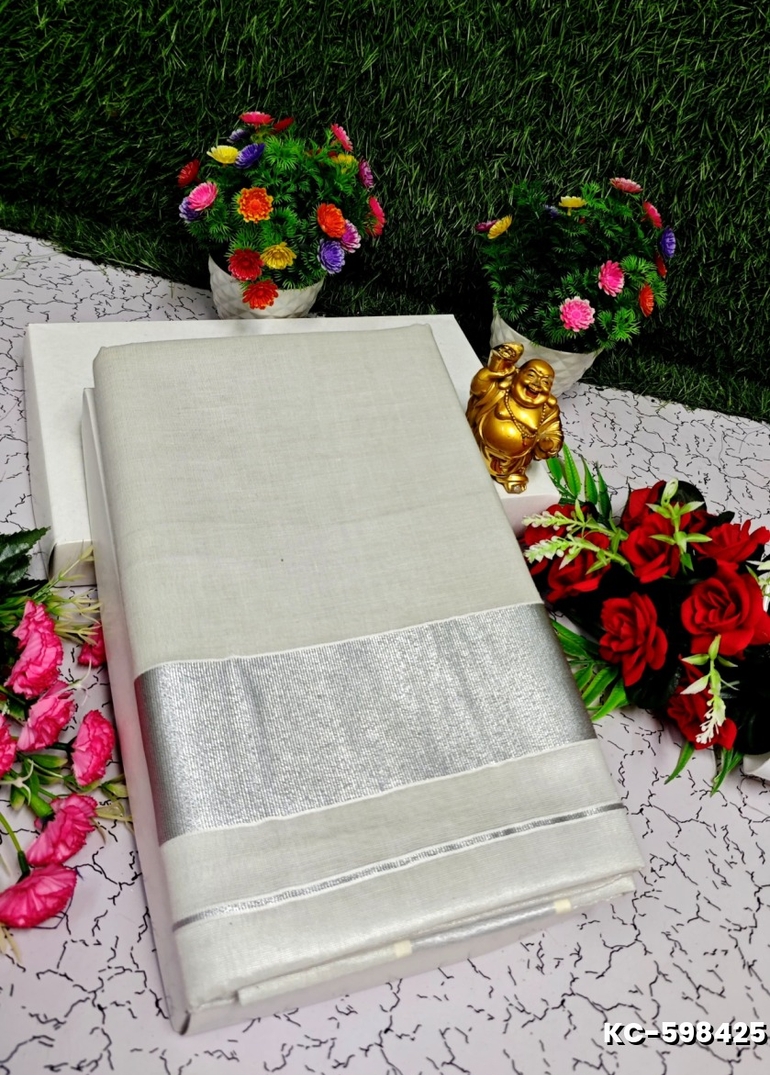 TRENDING KERALA SPECIAL FULL WORK EMBOSSED DIGITAL PRINTING TISSUE SAREE COLLECTIONS - WHITE (42)