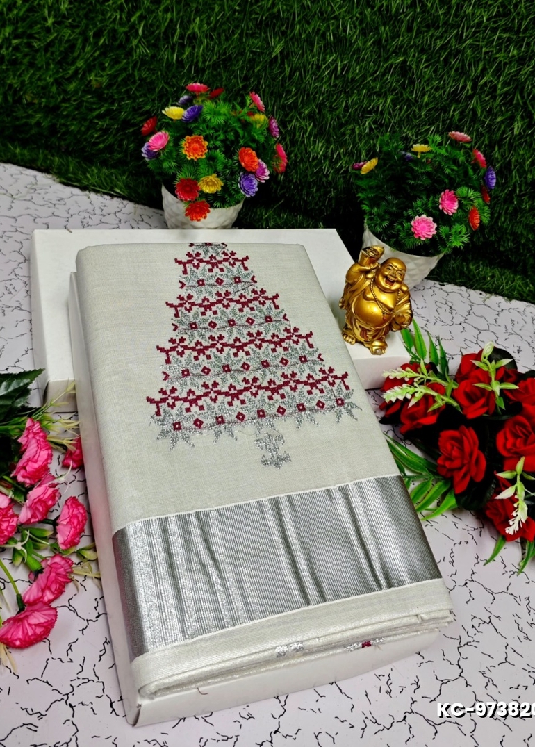 TRENDING KERALA SPECIAL FULL WORK EMBOSSED DIGITAL PRINTING TISSUE SAREE COLLECTIONS - AS COLOR (6)