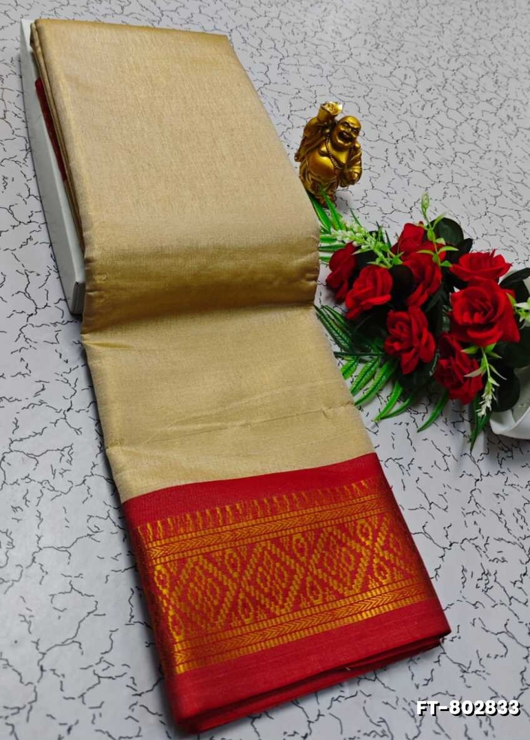 TRENDING DESIGN FANCY TISSUE SILK SAREE - CREAM