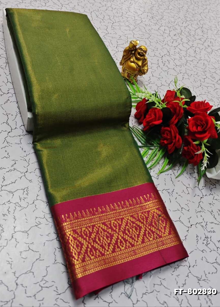 TRENDING DESIGN FANCY TISSUE SILK SAREE - PESTA GREEN