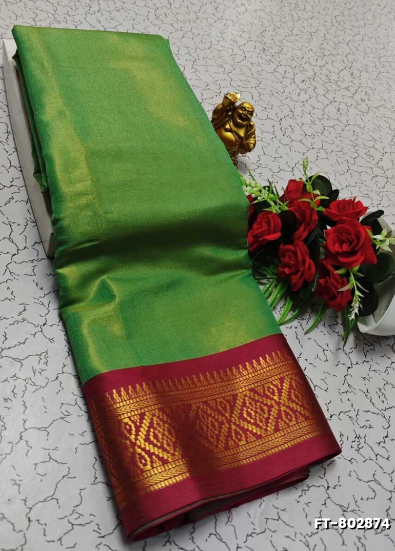 TRENDING DESIGN FANCY TISSUE SILK SAREE - EMERALD COLOUR