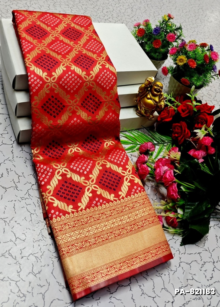 TRANDING PATOLA SILK SAREES - TOMATO COLOUR