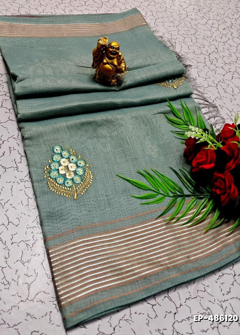 DIGITAL EMBROIDERY PRINTING COTTON SAREES - AS COLOR (4)