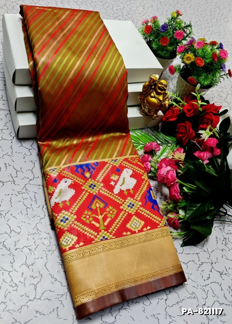 TRANDING PATOLA SILK SAREES - OLIVE GREEN