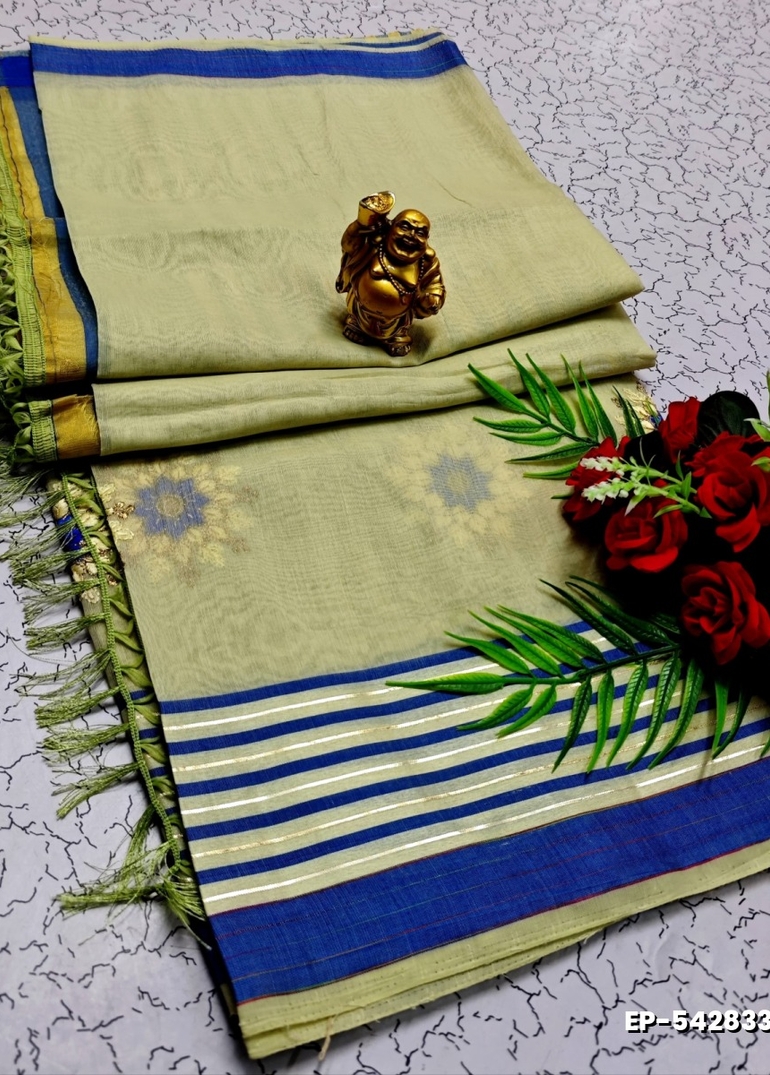 DIGITAL EMBROIDERY PRINTING COTTON SAREES - CREAM (5)