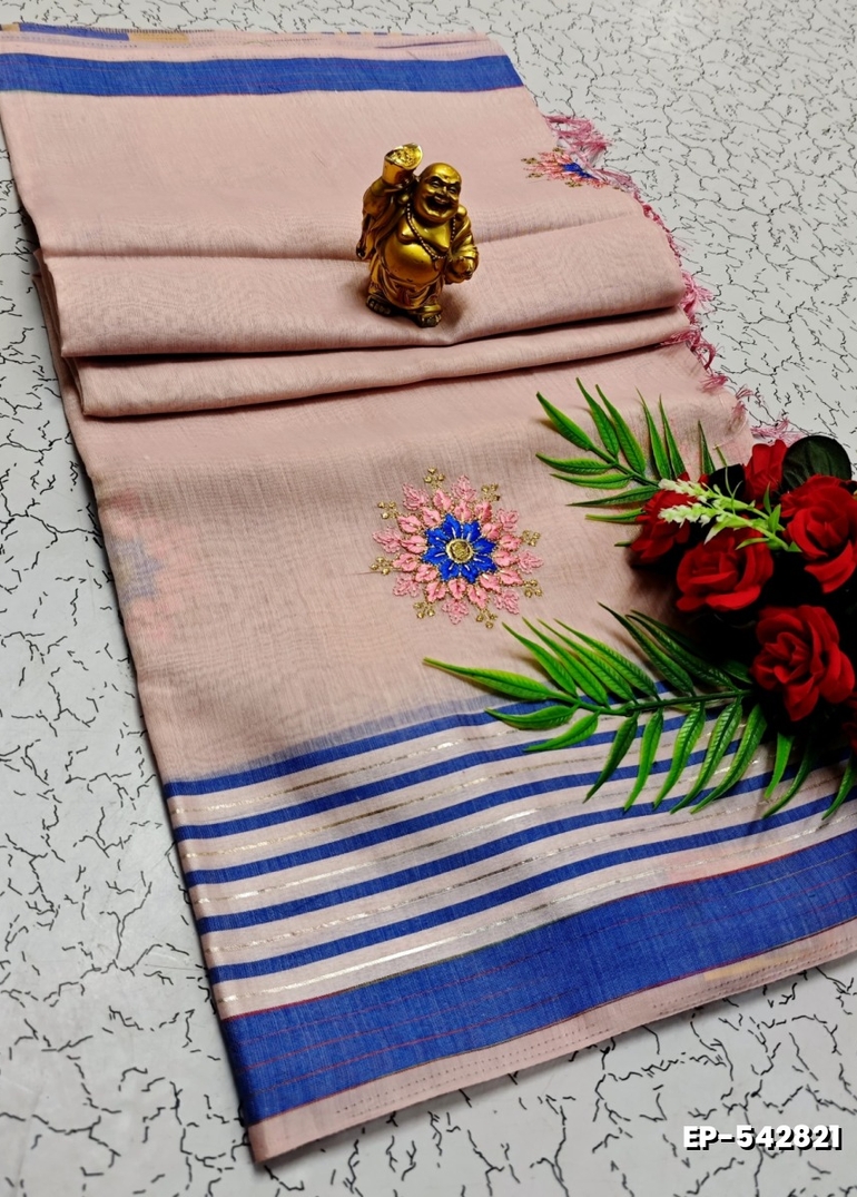 DIGITAL EMBROIDERY PRINTING COTTON SAREES - BABY PINK (1)