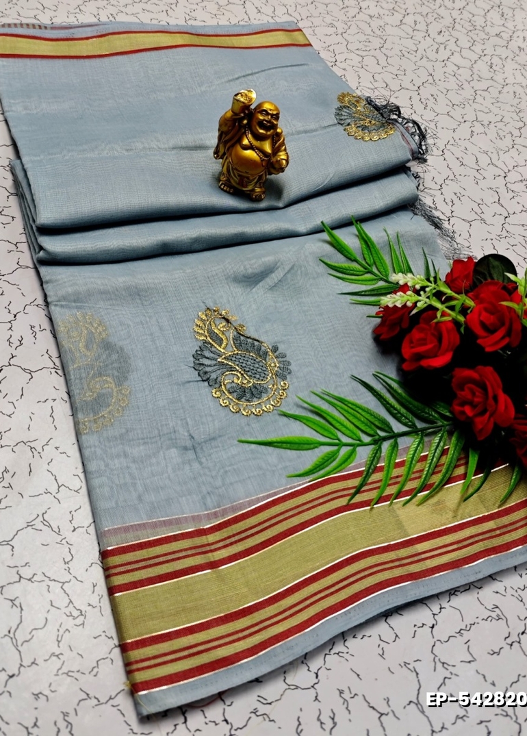 DIGITAL EMBROIDERY PRINTING COTTON SAREES - AS COLOR (5)
