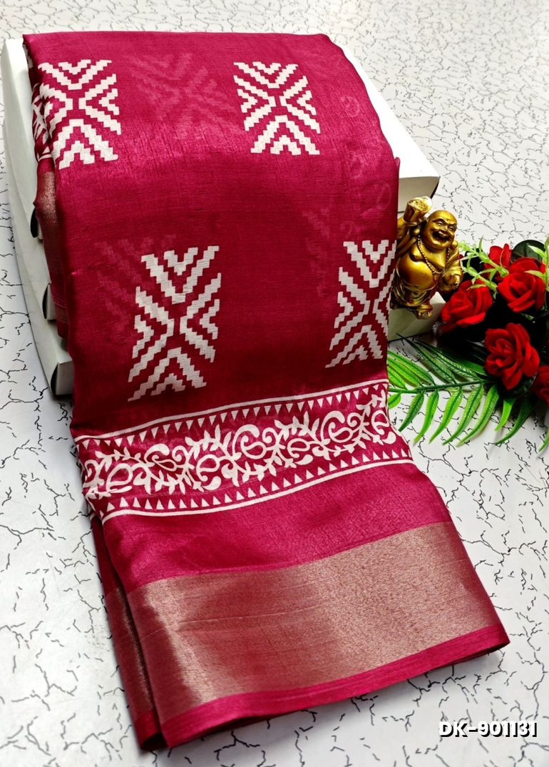 DIGITAL PRINTING DOLA SILK COTTON SAREES - DARK PINK