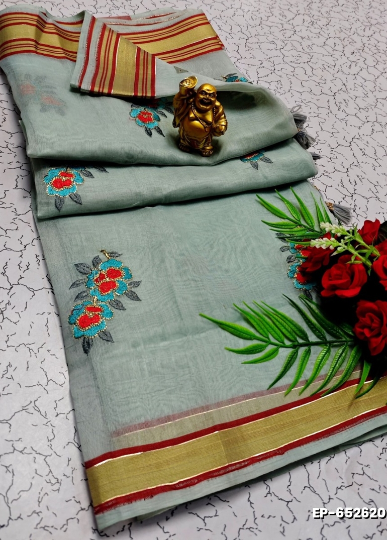 DIGITAL EMBROIDERY PRINTING COTTON SAREES - AS COLOR (6)