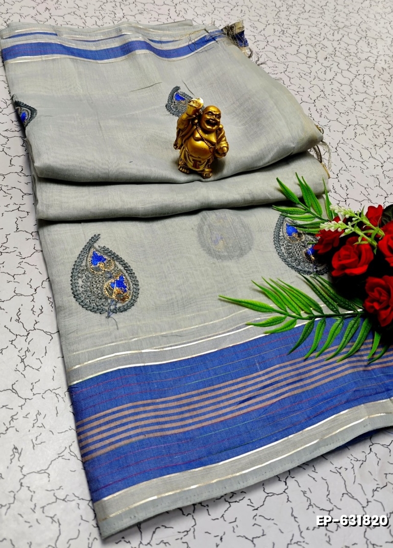 DIGITAL EMBROIDERY PRINTING COTTON SAREES - AS COLOR (8)