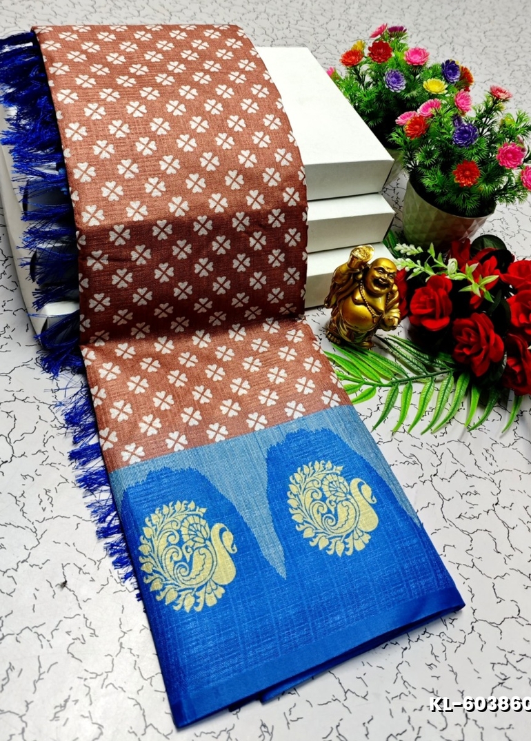 DEGITAL KARGIL PRINTED  COTTON TYPE SAREE - CREAM COLOR