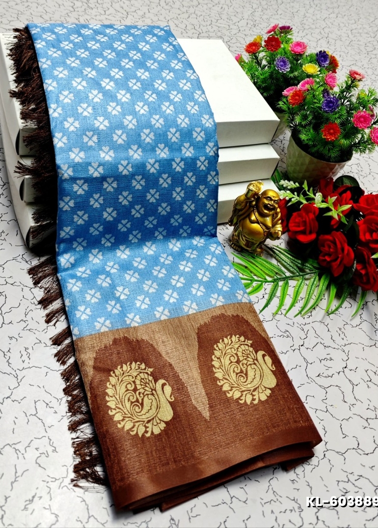 DEGITAL KARGIL PRINTED  COTTON TYPE SAREE - BLUE COLOUR