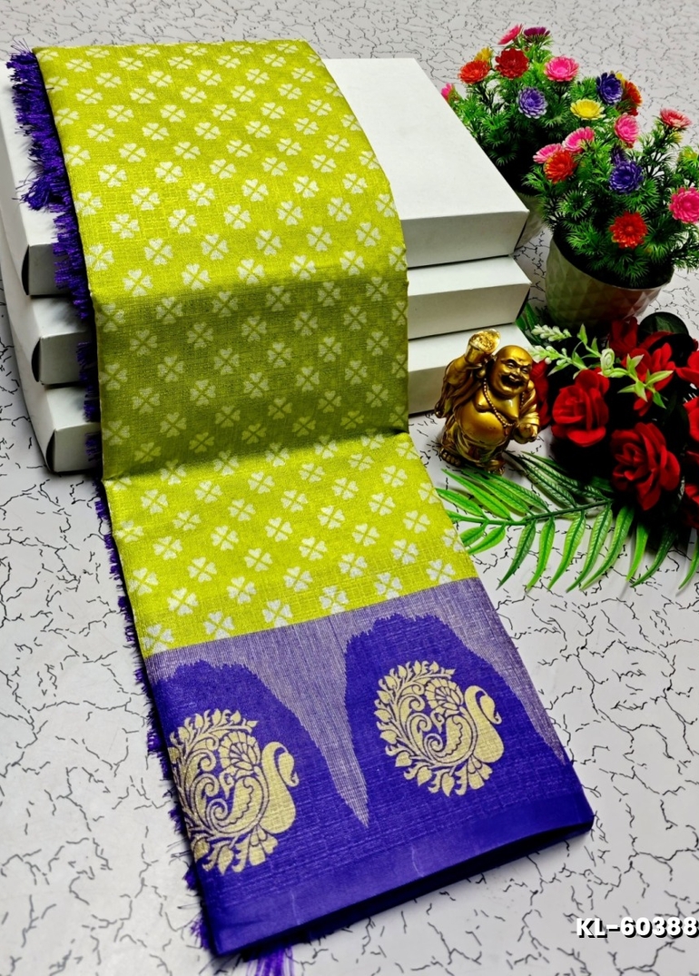 DEGITAL KARGIL PRINTED  COTTON TYPE SAREE - FLORAISON GREEN