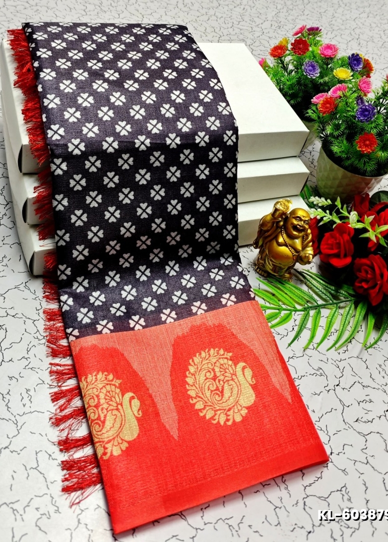 DEGITAL KARGIL PRINTED  COTTON TYPE SAREE - SLATE COLOUR