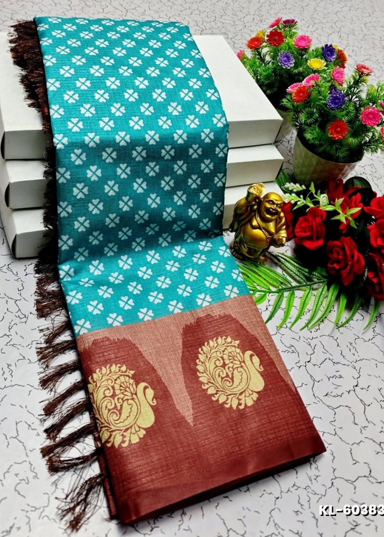 DEGITAL KARGIL PRINTED  COTTON TYPE SAREE - DARK SKY BLUE