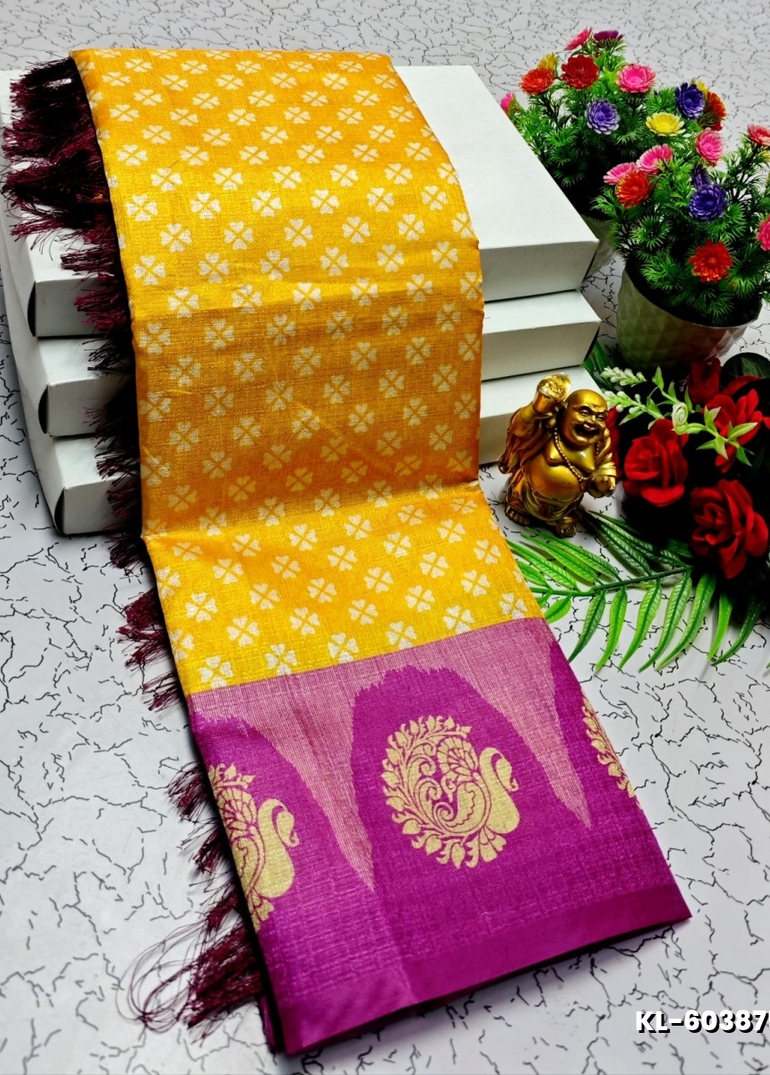 DEGITAL KARGIL PRINTED  COTTON TYPE SAREE - LEMON COLOUR