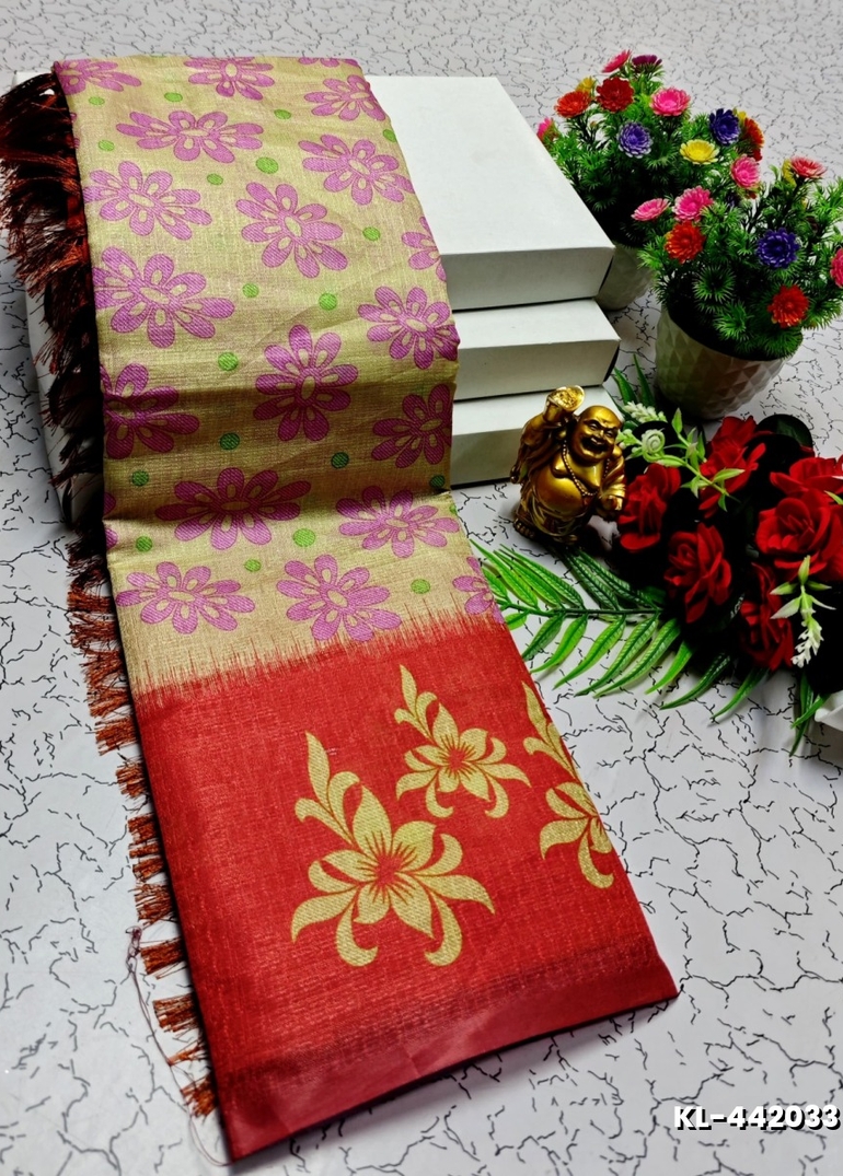 DEGITAL KARGIL PRINTED  COTTON TYPE SAREE - CREAM