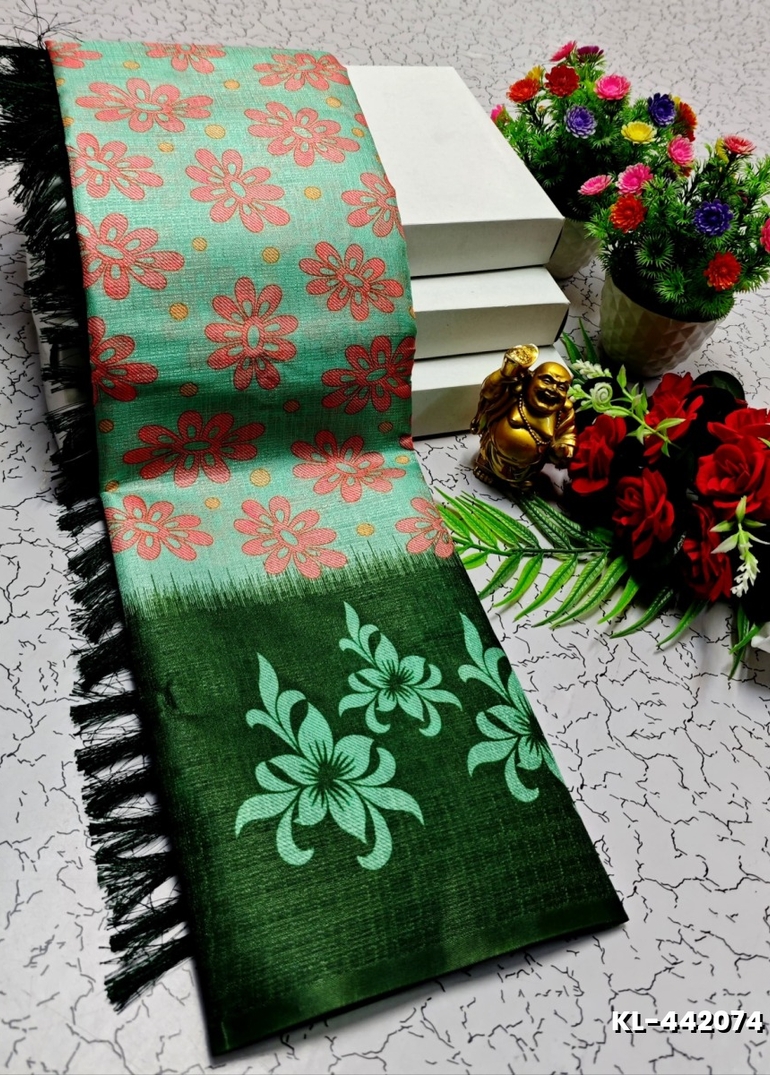 DEGITAL KARGIL PRINTED  COTTON TYPE SAREE - EMERALD COLOUR