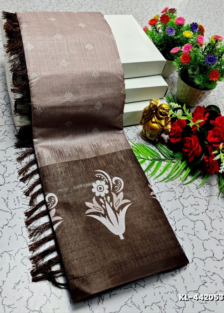 DEGITAL KARGIL PRINTED  COTTON TYPE SAREE - BROWN
