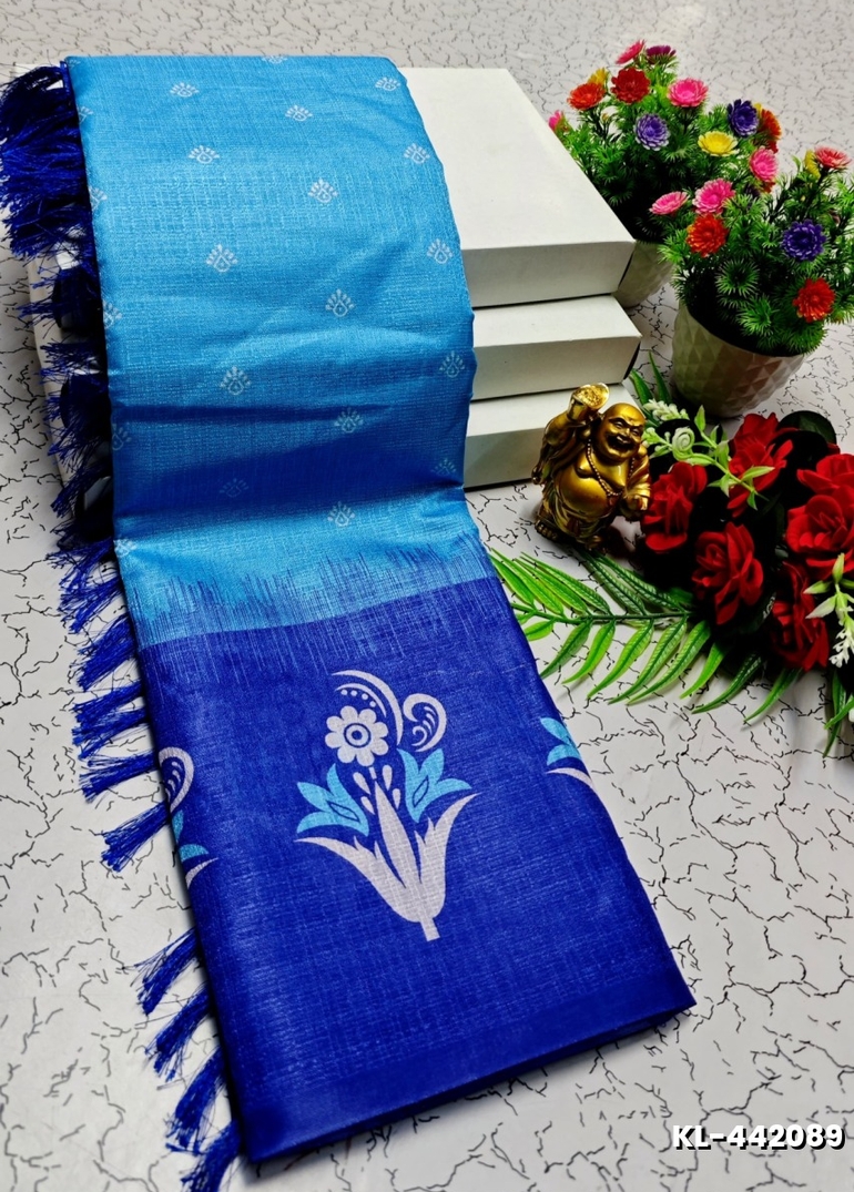 DEGITAL KARGIL PRINTED  COTTON TYPE SAREE - BLUE COLOUR (2)