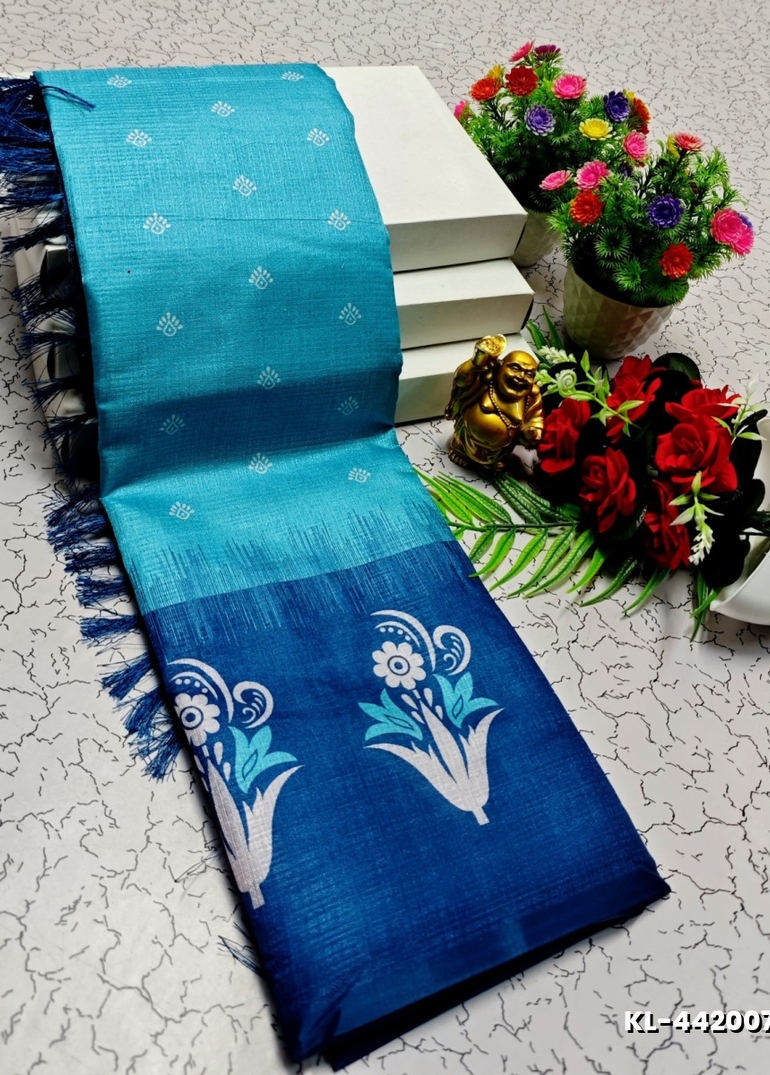 DEGITAL KARGIL PRINTED  COTTON TYPE SAREE - TEAL COLOUR