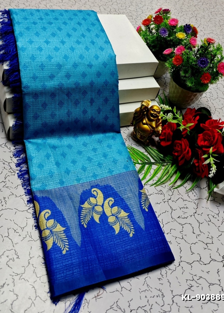 DEGITAL KARGIL PRINTED  COTTON TYPE SAREE - BLUE COLOUR (3)