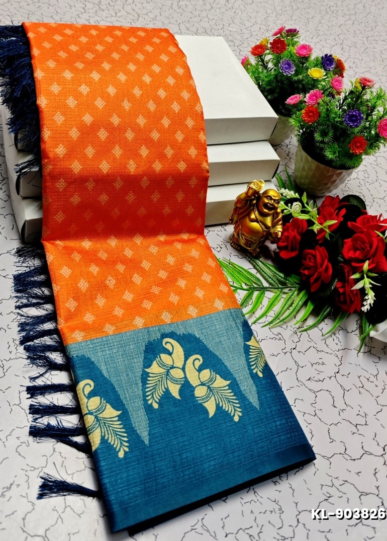 DEGITAL KARGIL PRINTED  COTTON TYPE SAREE - ORANGE N