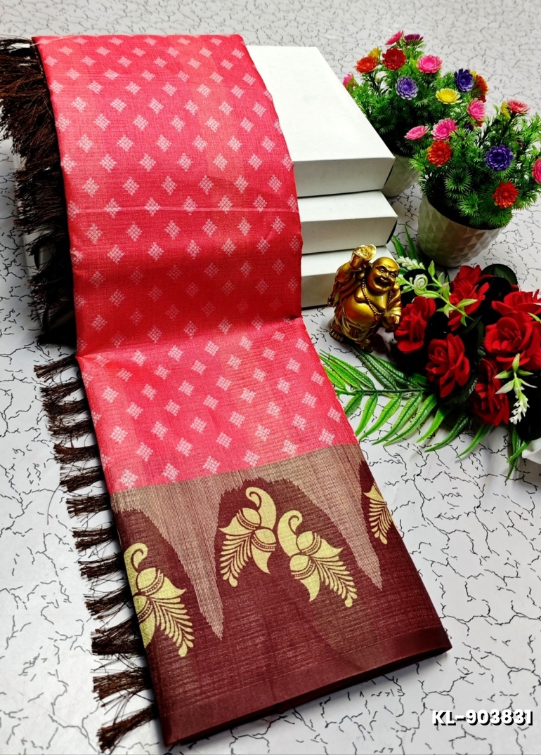 DEGITAL KARGIL PRINTED  COTTON TYPE SAREE - DARK PINK (1)