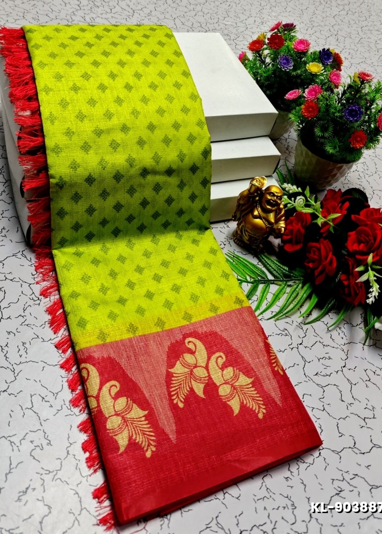DEGITAL KARGIL PRINTED  COTTON TYPE SAREE - FLORAISON GREEN (1)