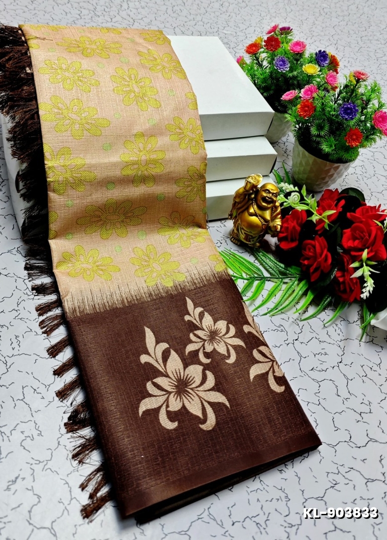 DEGITAL KARGIL PRINTED  COTTON TYPE SAREE - CREAM (1)