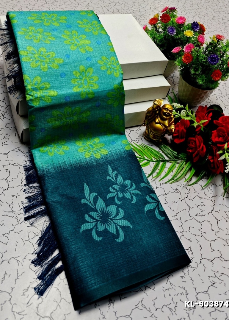 DEGITAL KARGIL PRINTED  COTTON TYPE SAREE - EMERALD COLOUR (1)