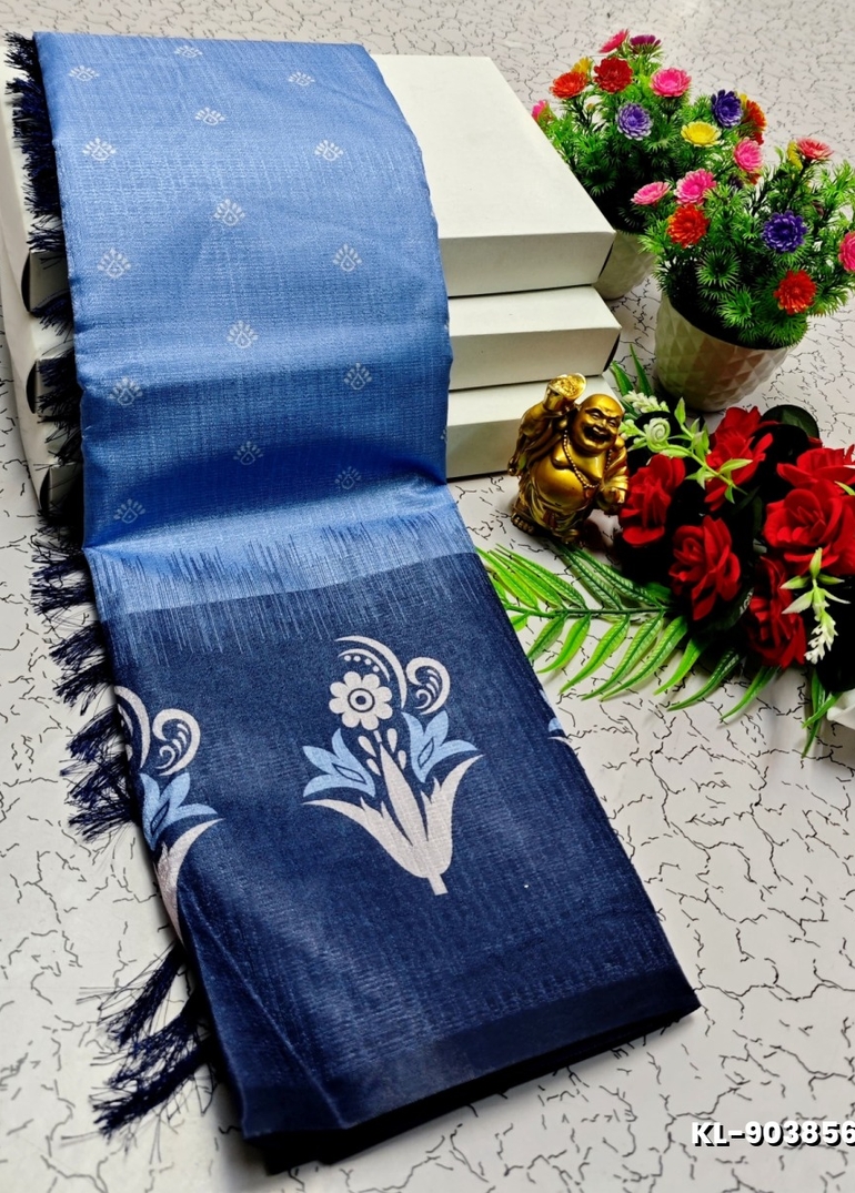 DEGITAL KARGIL PRINTED  COTTON TYPE SAREE - NORMAL  BLUE (1)