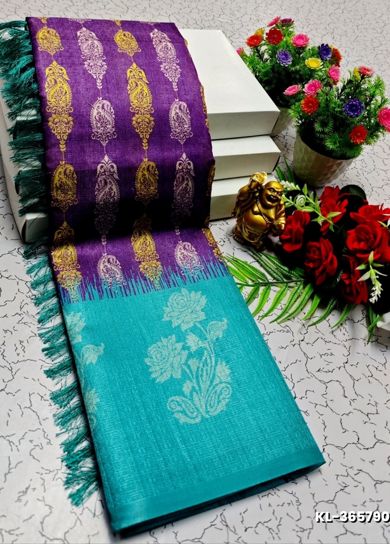 DEGITAL KARGIL PRINTED  COTTON TYPE SAREE - - BRINJAL COLOUR