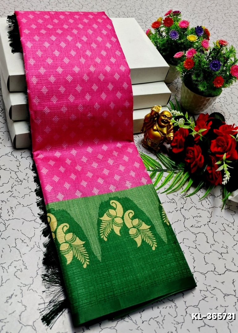 DEGITAL KARGIL PRINTED  COTTON TYPE SAREE - - DARK PINK